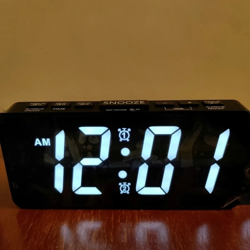 DUAL ALARM CLOCK Digital 24HR USB Charger Large Display Dimmable New